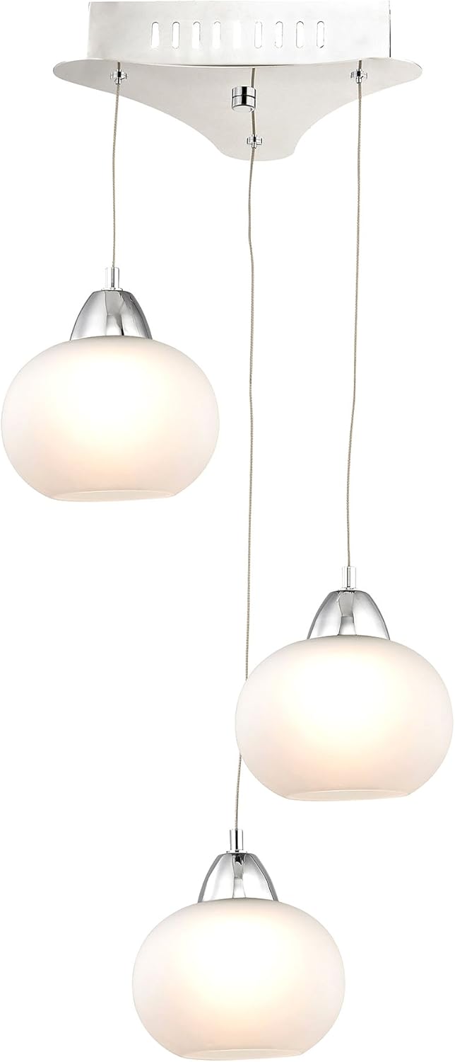 3 Light LED Pendant with White Glass, Chrome A50406