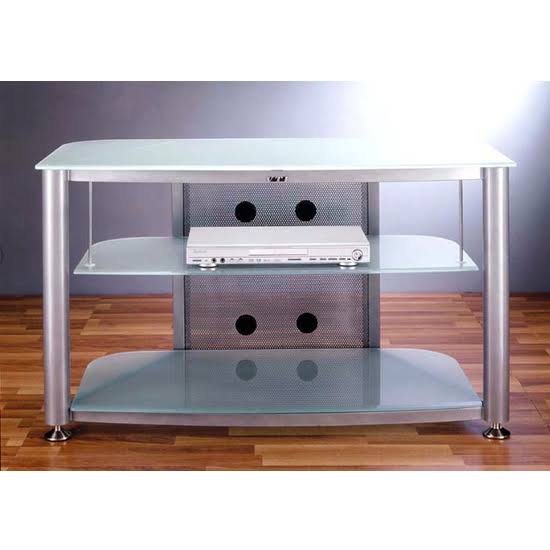 Clear Glass TV Stand with Silver Poles N851346
