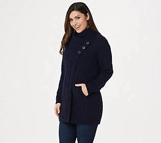Navy Merino Wool Long Cardigan O9836