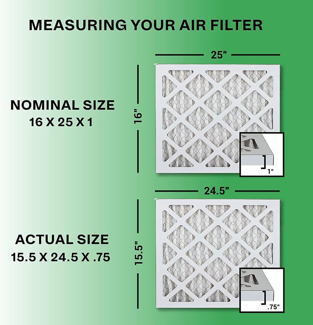 16x25x1 MERV 8 Pleated HVAC AC Furnace Air Filter with Activated Carbon (6-Pack, Black) C889533