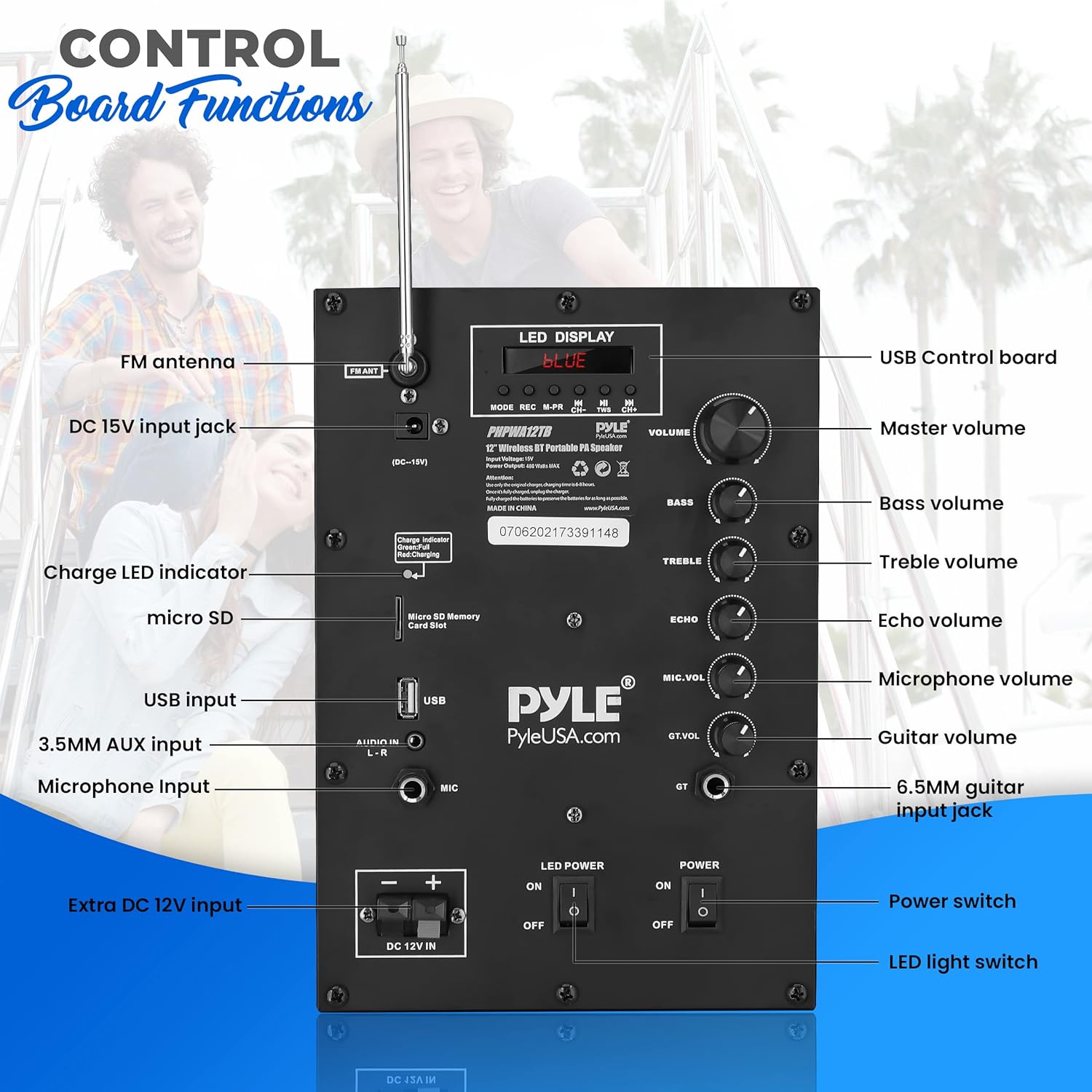 12’’ Portable PA Speaker System with Two Wireless Mic F382