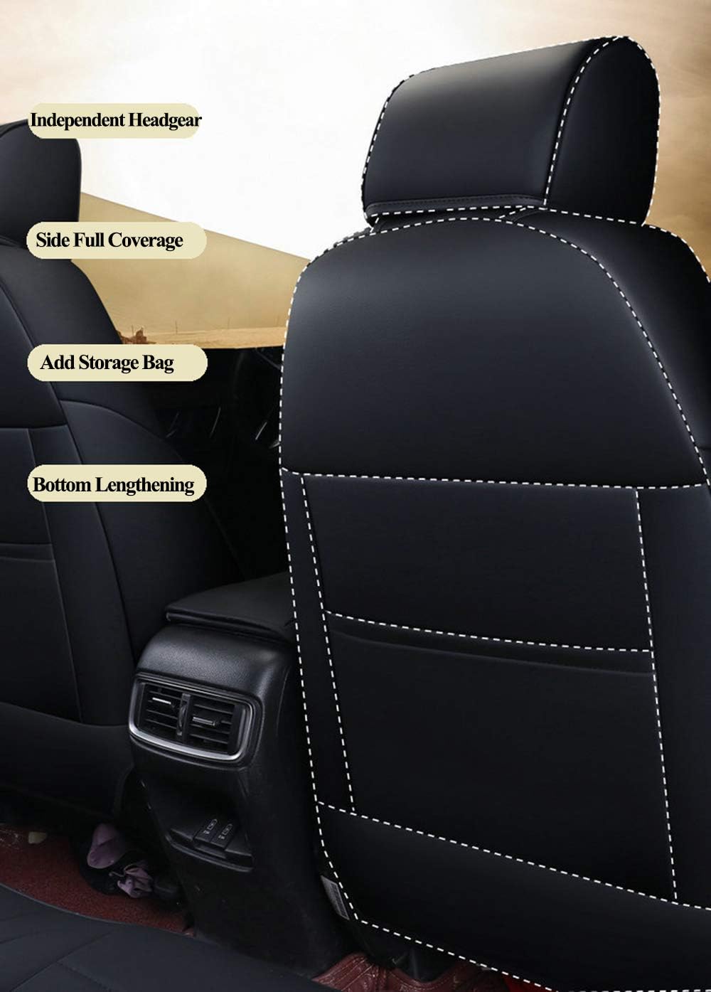 Black Leatherette Full Set Car Seat Covers E2916