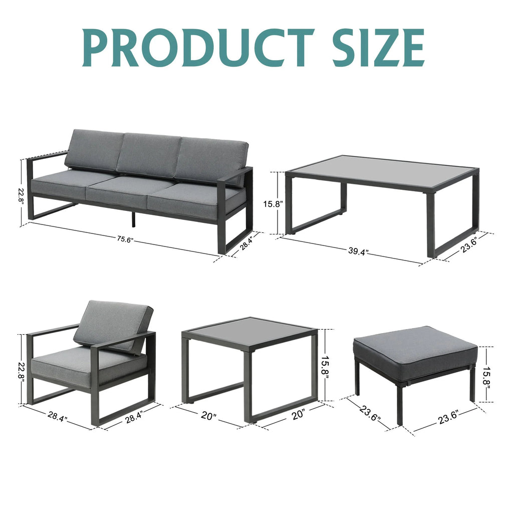 Gray Aluminum Patio Sectional Sofa Set with Table and Ottoman W32909