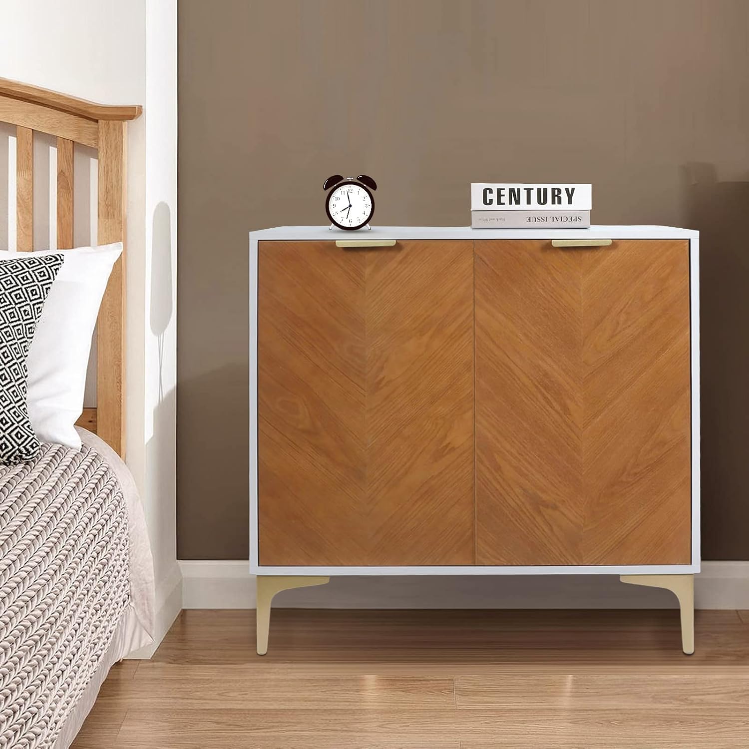 Modern Accent 2 Doors Storage Cabinet with Golden Legs and Matte Black Finish F416