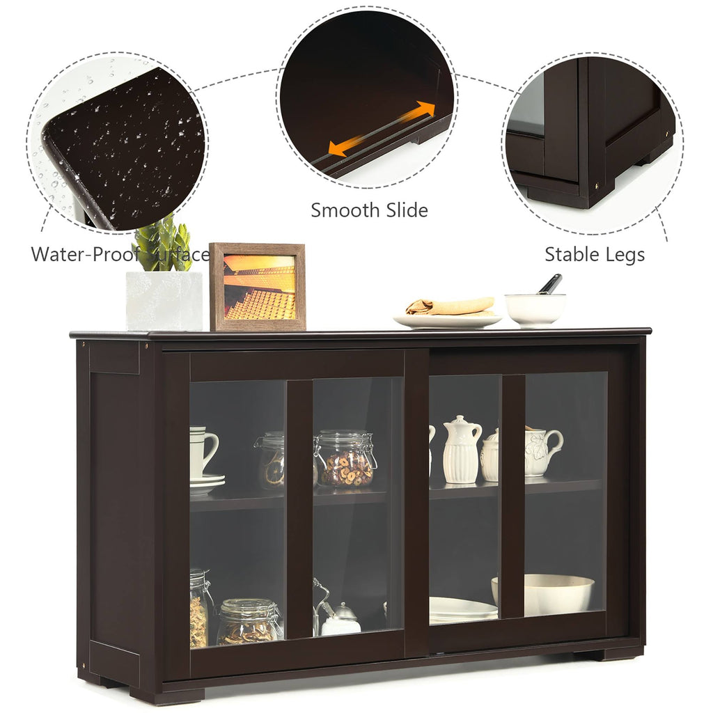 Brown Kitchen Storage Cabinet Sideboard Buffet Cupboard with Sliding Door J567