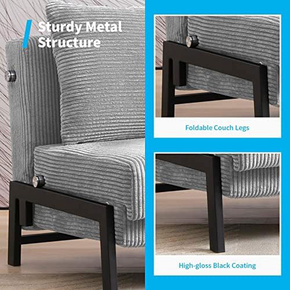 Convertible Futon Sofa Bed Memory Foam Sleeper Chair 2 in 1 Pull Out Couch Velvet Light Grey D7068