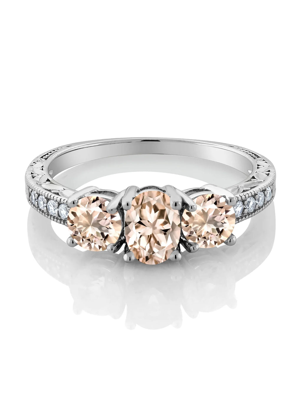 Oval Peach Morganite 925 Sterling Silver Moissanite Ring O93459