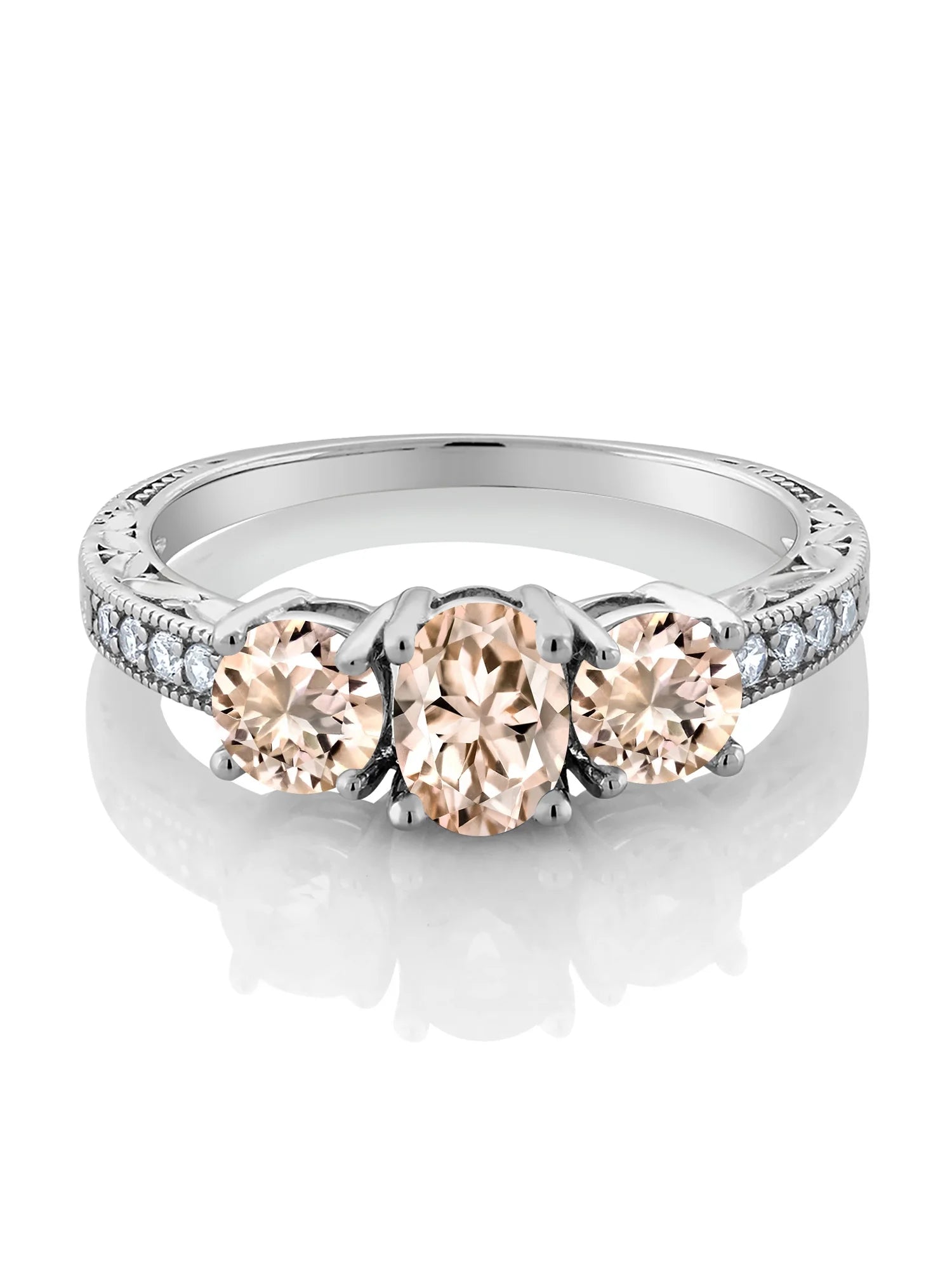 Oval Peach Morganite 925 Sterling Silver Moissanite Ring O93459
