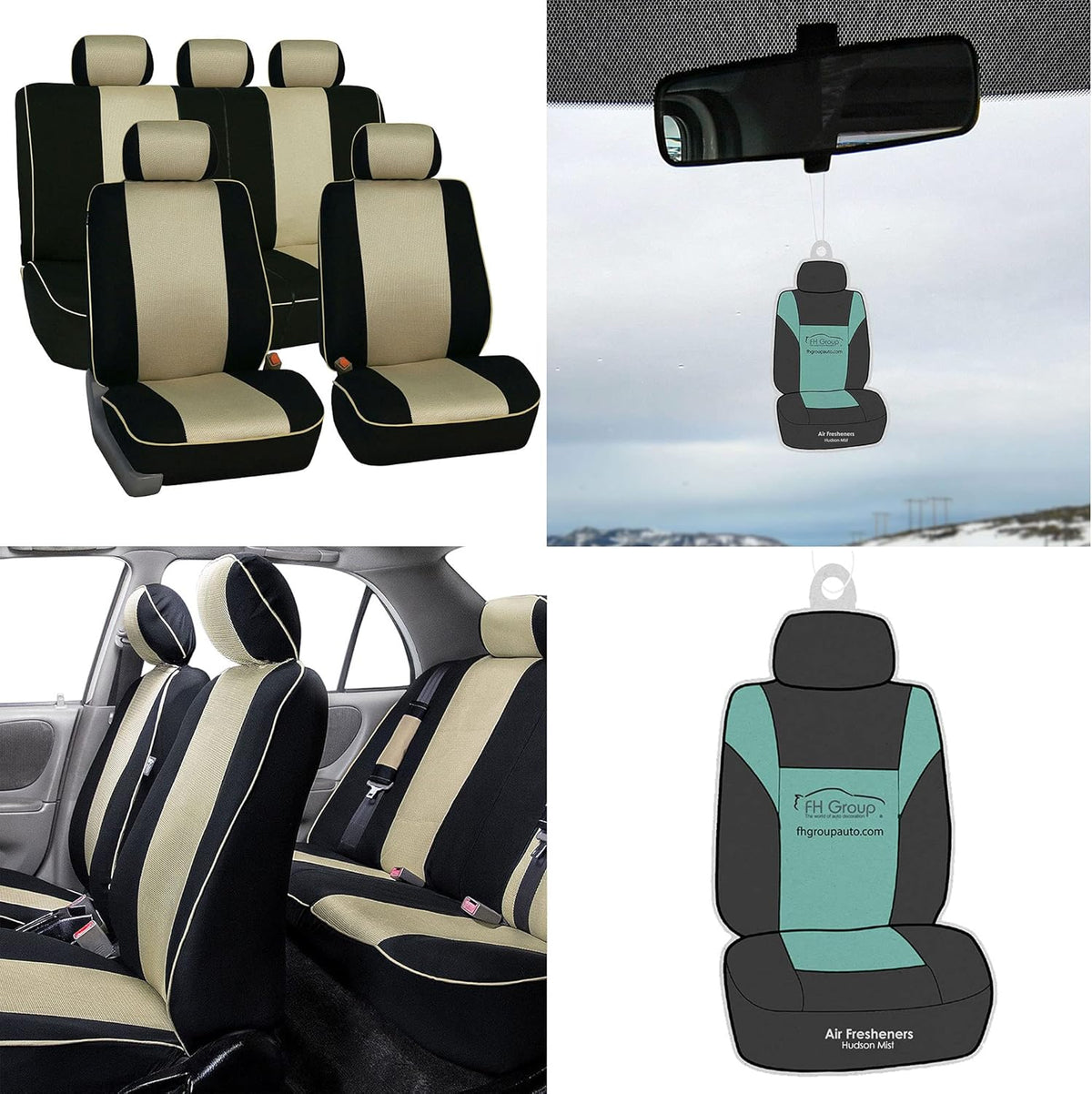 Beige Black Full Set Car Seat Covers J296