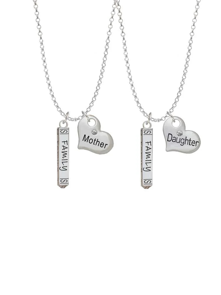 Silvertone Family Bar Mother & Daughter Heart Necklaces (Set of 2), 19"+2" H46551