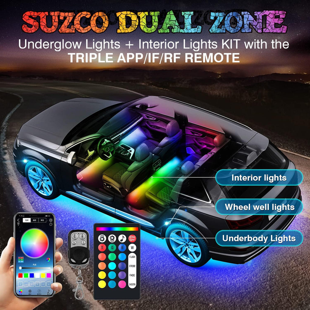 8Pods RGB LED Rock Underglow Lights Kit with 4Pcs Interior Light Kit, 128LEDs+36LEDs, Waterproof 12V Pack of 2 N63735