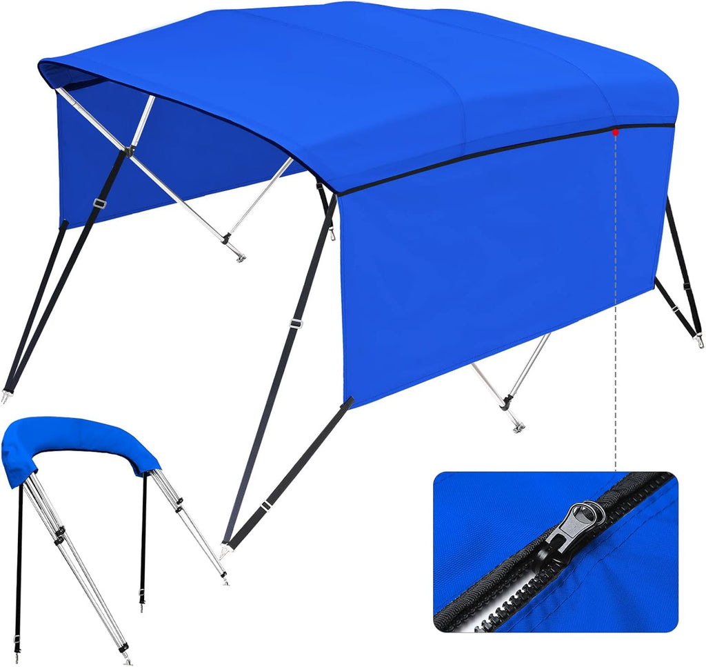 3/4 Bow Bimini Top Cover with Sidewalls Sun Shade Boat Canopy with 2 Quick Release Deck Mounts + 4 Straps + Storage Boot, All Stainless Steel Mounting Hardware Y483