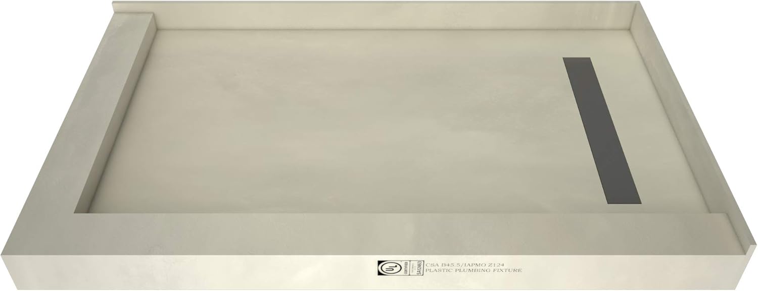 48" D x 72" W Shower Pan with Left Trench & Right Dual Curb X675611