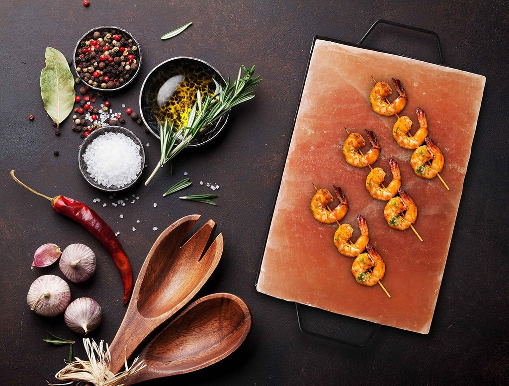Himalayan Pink Salt Block & Metal Tray Set 12” x 8” x 1.5” Pack of 2 I408