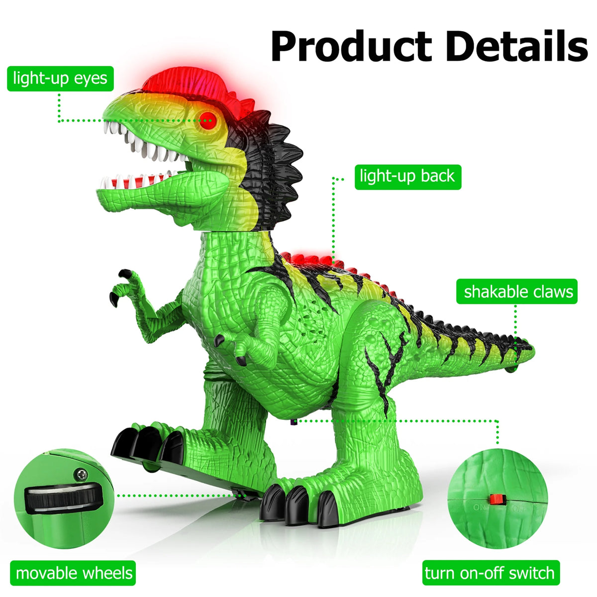Green RC Giant Dinosaur Robot Toy with 360° Rotation B30913