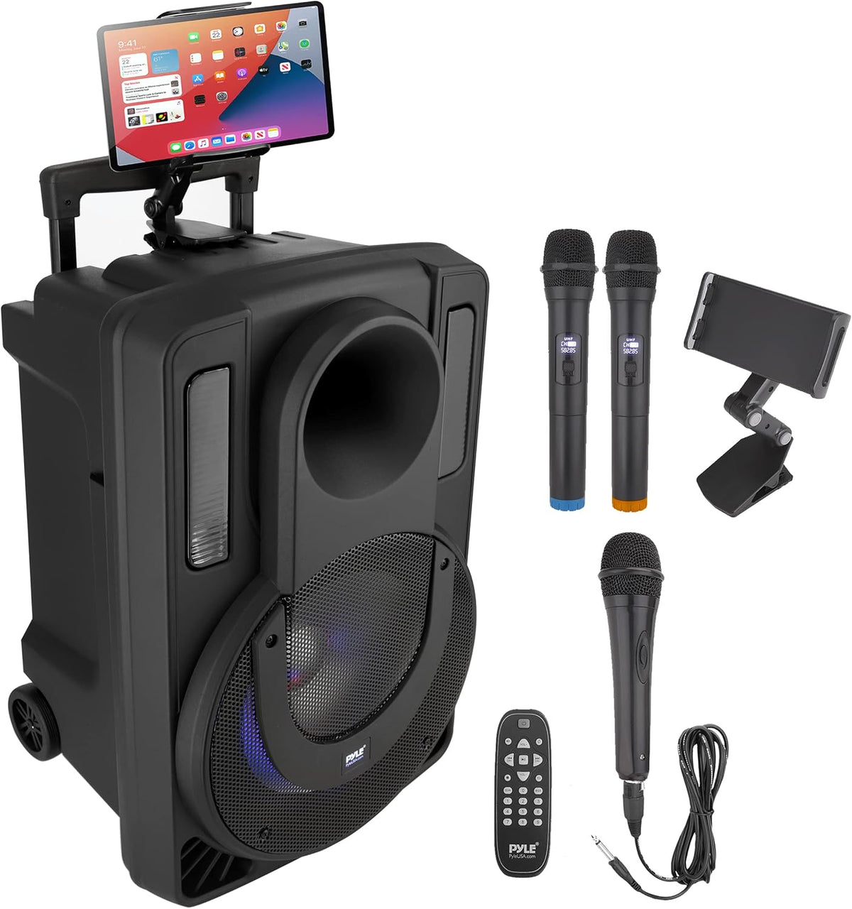 12’’ Portable PA Speaker System with Two Wireless Mic F382
