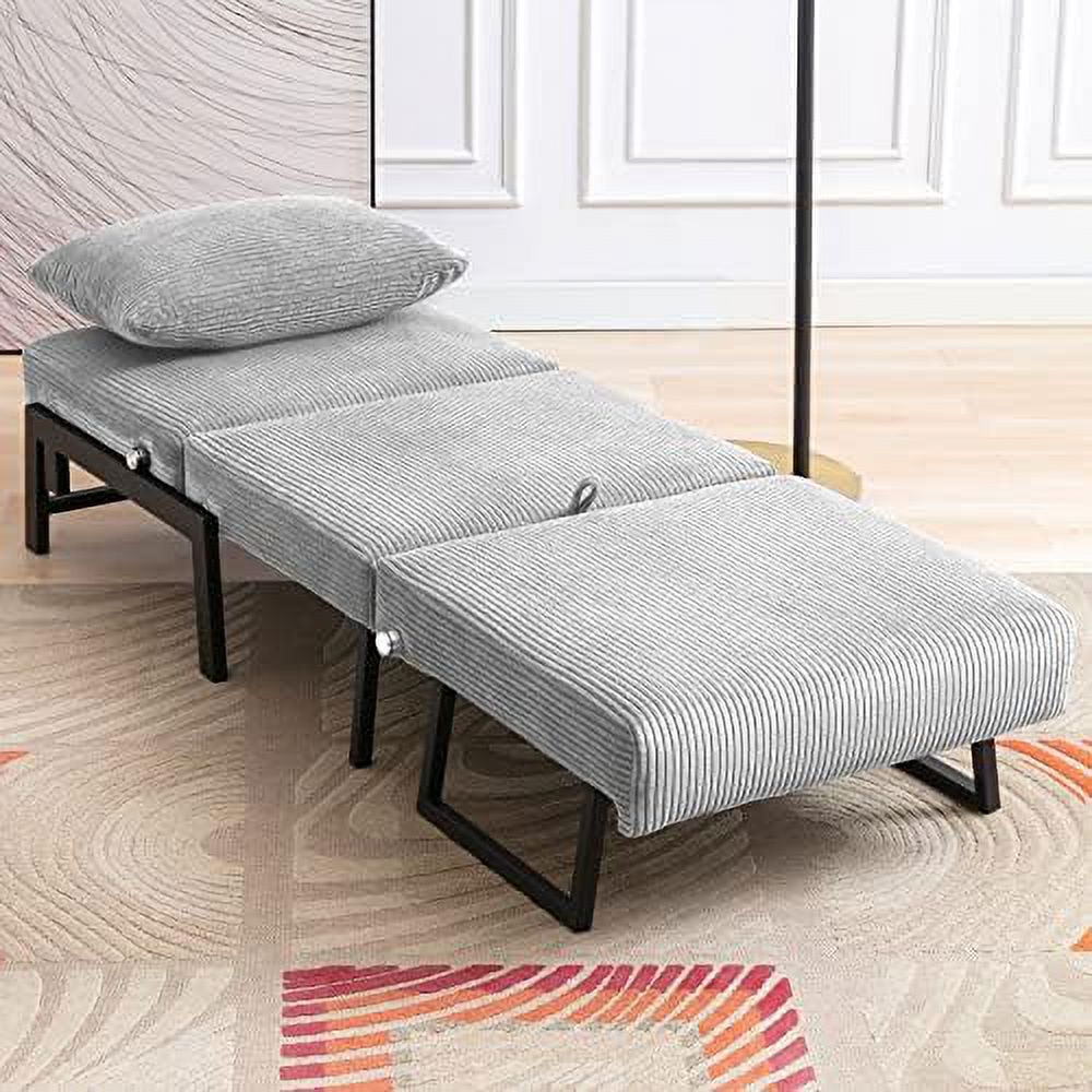 Convertible Futon Sofa Bed Memory Foam Sleeper Chair 2 in 1 Pull Out Couch Velvet Light Grey D7068