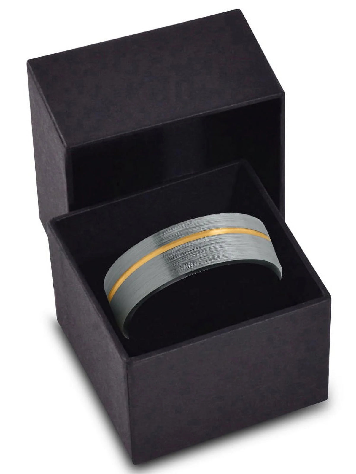 Tungsten Wedding Band Ring 7mm Black & 18K Yellow Gold Plated Pipe Cut Brushed Polished Size 9.5 S20399