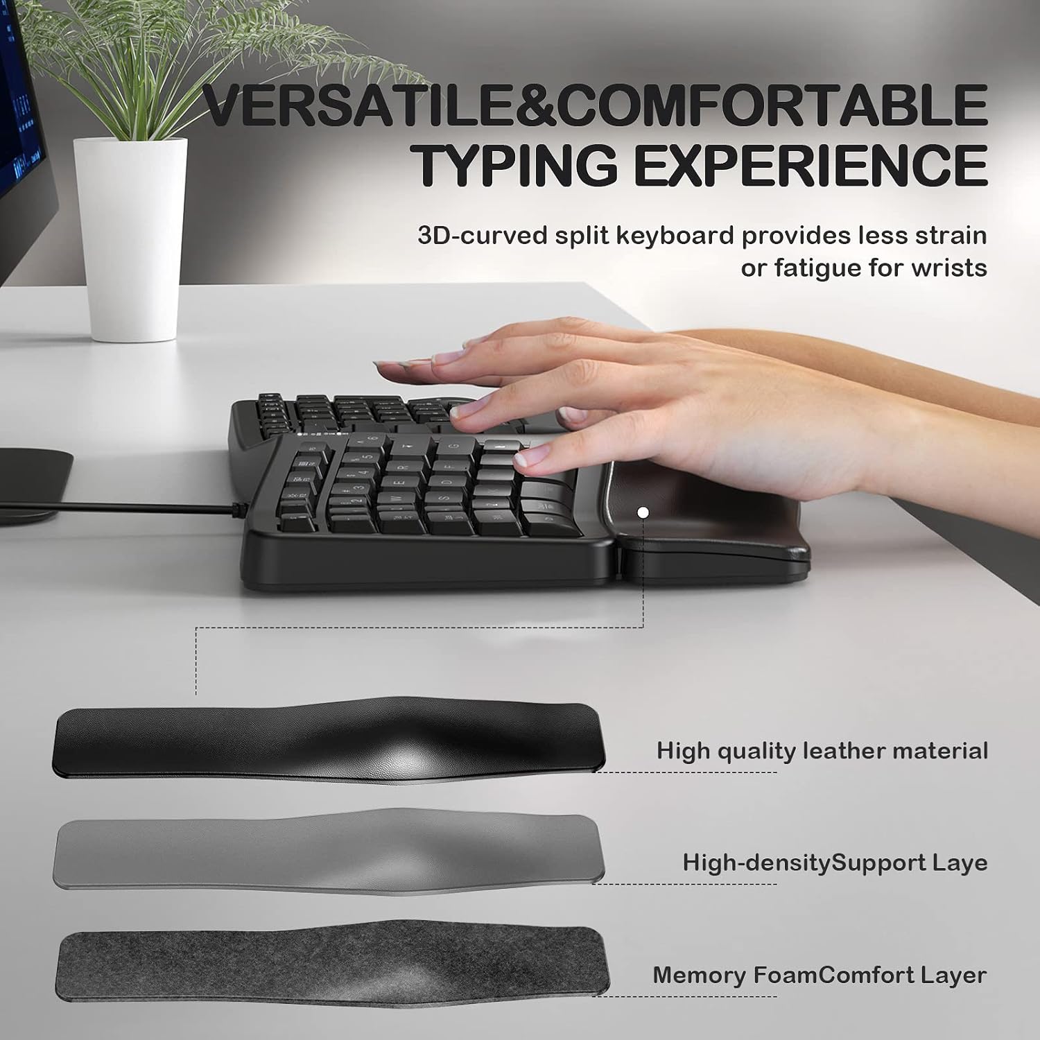 Backlit Wired Ergonomic Split Keyboard with Wrist Rest, 104 Keys P6976