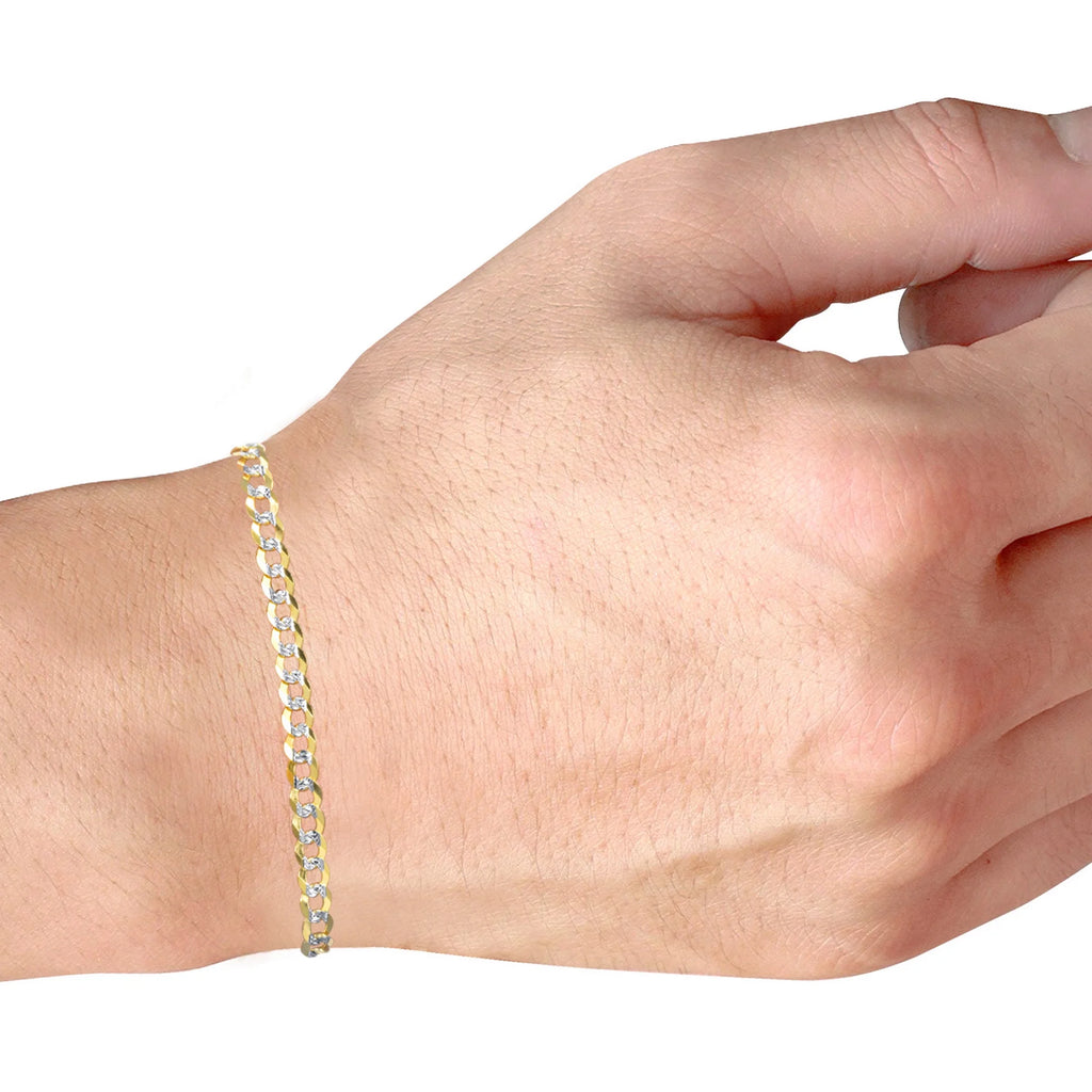 14k Yellow Gold Solid 5mm Cuban Chain Pave Two Tone Bracelet T45715