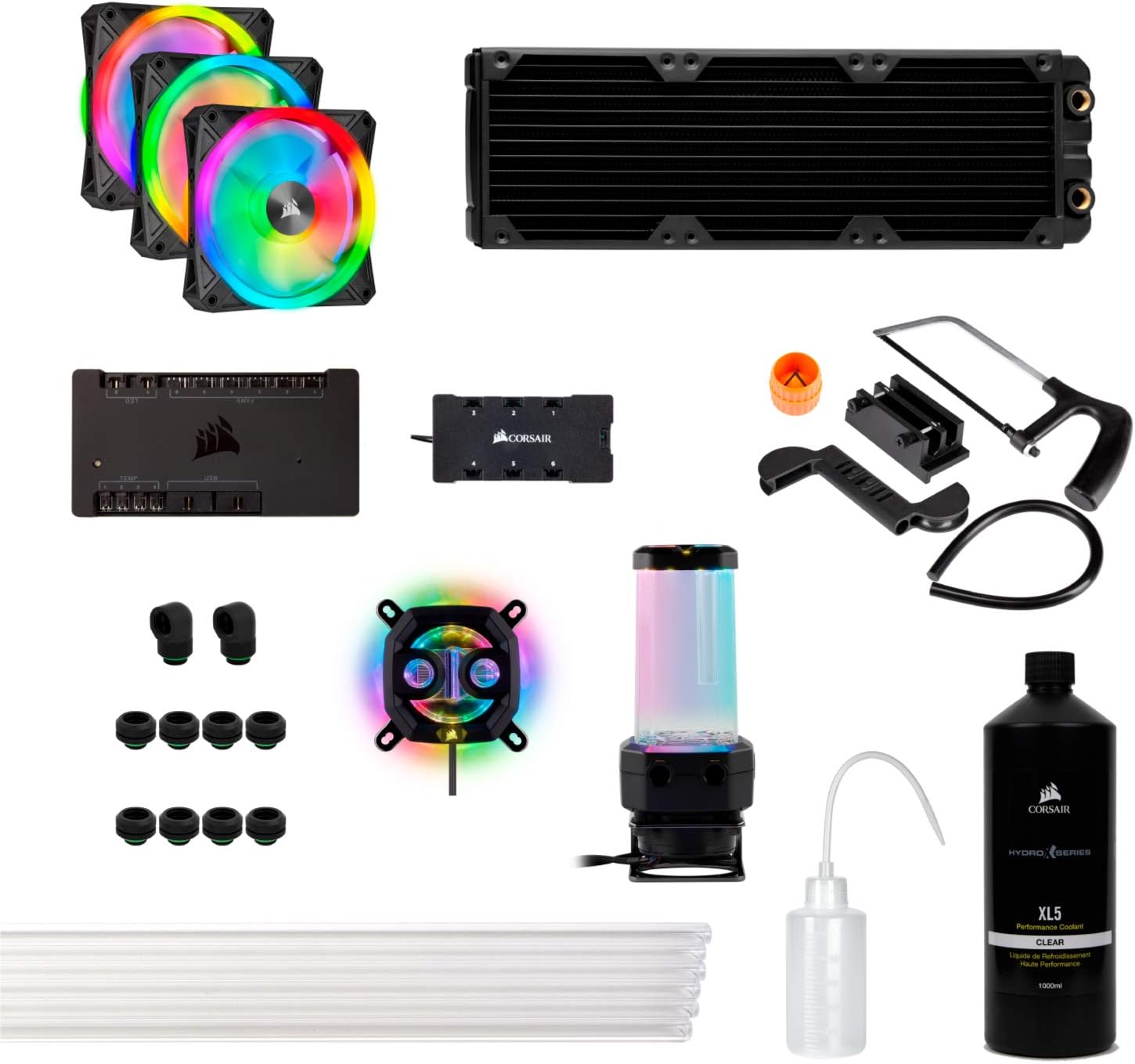 Hardline Water Cooling Kit with XC7 CPU Water Block, XR5 360mm Radiator, XD5 Pump Res and QL120 RGB Fans A120