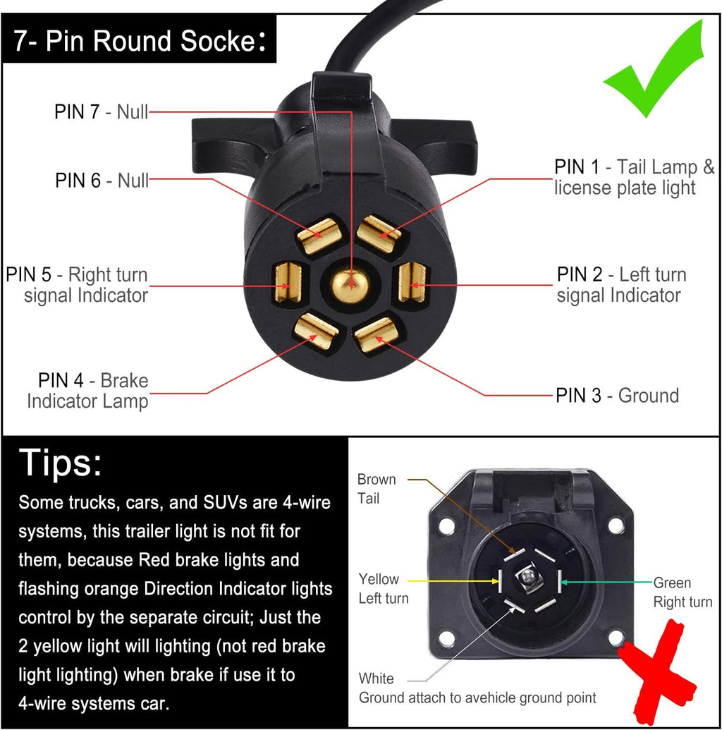 Magnetic LED Trailer Towing Light Kit, 24ft Cable with 7 pin plug, IP68 Waterproof, Pack of 2 B79645