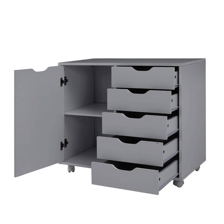 Gray 5-Drawer Office Storage Cabinet with Shelves R82246