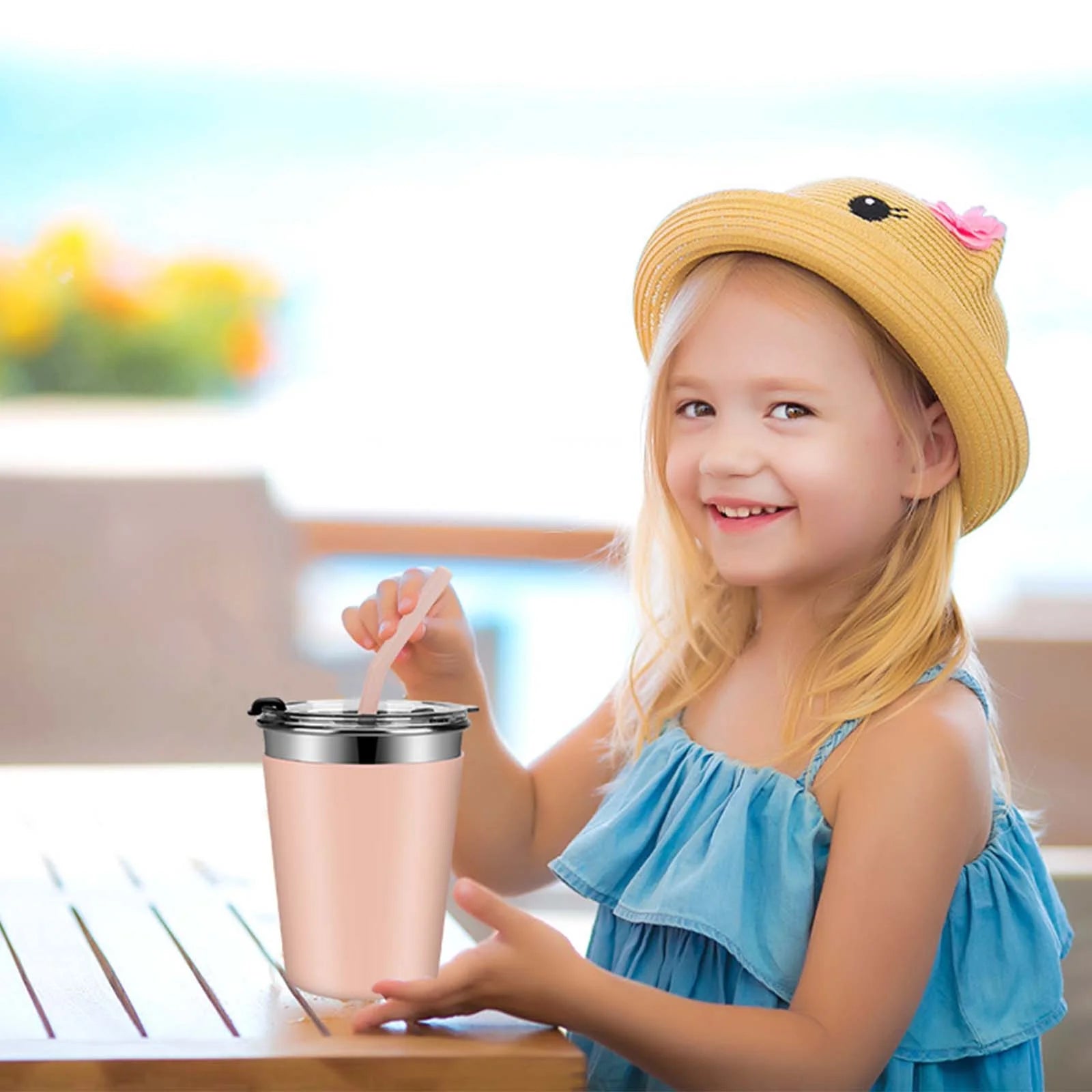 12oz 6Pcs Toddler Cups with Straws, Lids and Silicone Sleeves D8300