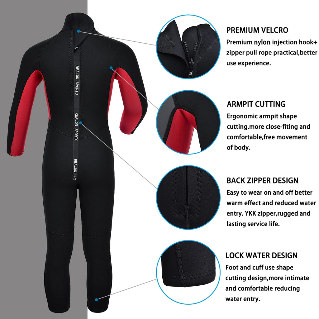 Kids 2mm Neoprene Full Wetsuit with Back Zip I952
