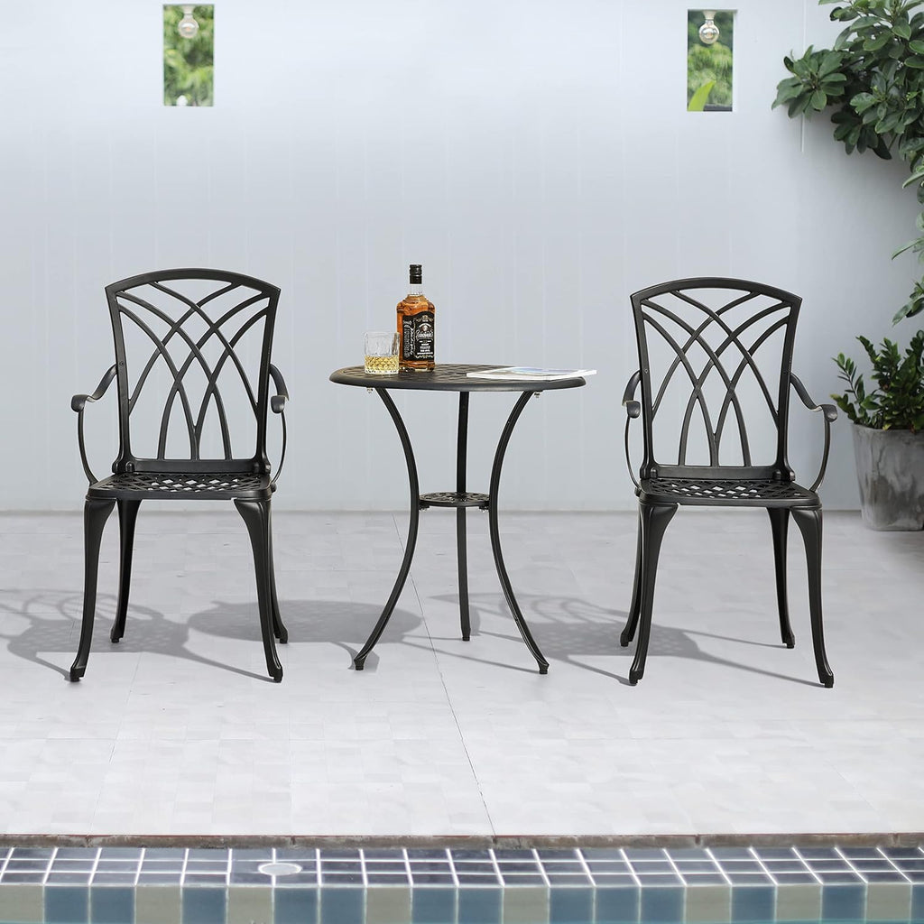3 Piece Cast Aluminum Black Patio Bistro Table Set E2880