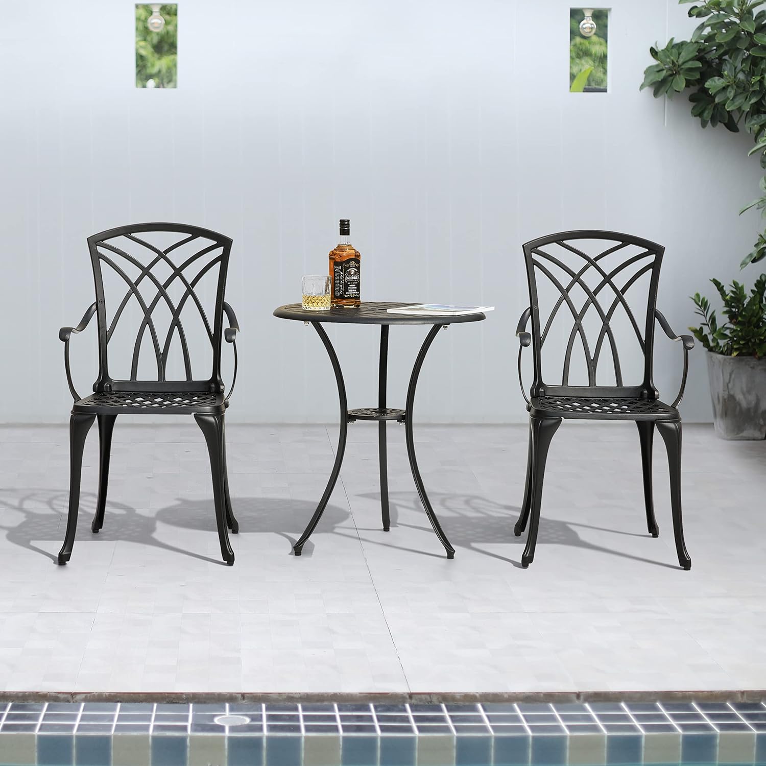 3 Piece Cast Aluminum Black Patio Bistro Table Set E2880