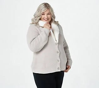 Slvr/Perl/Solid Shearling Cardi A542