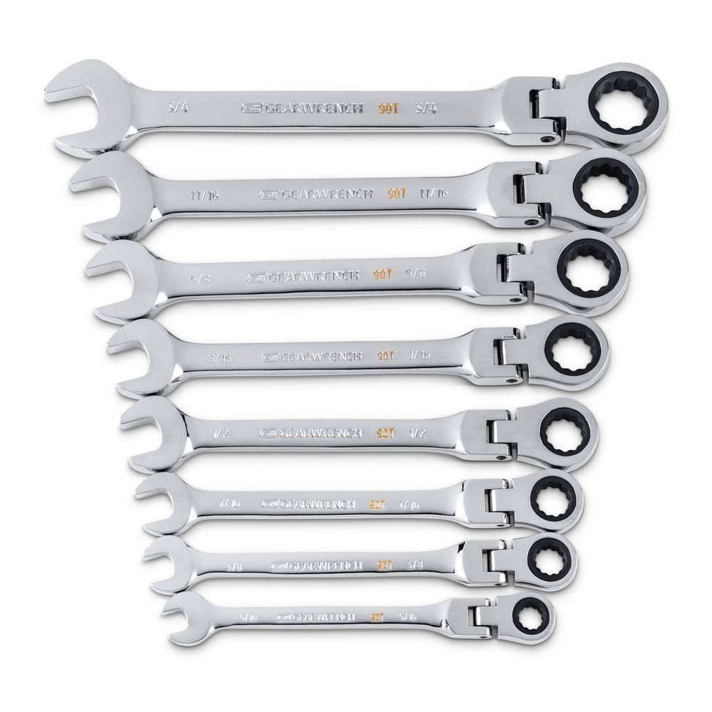 90-Tooth SAE Ratcheting Flex-Head Combination Wrench Set (8-Piece) A91776