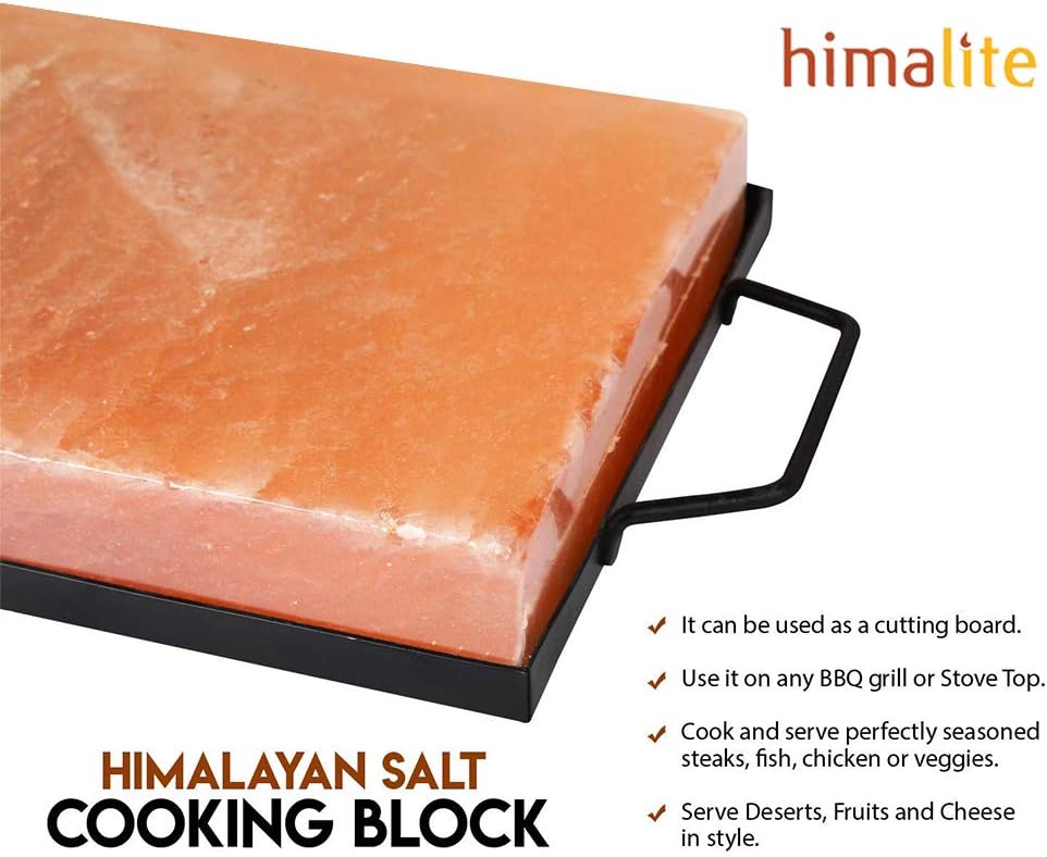 Himalayan Pink Salt Block & Metal Tray Set 12” x 8” x 1.5” Pack of 2 I408