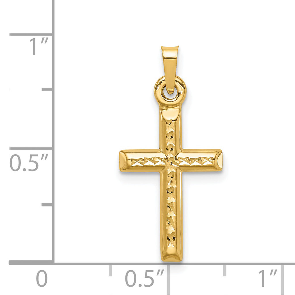 14K Yellow Gold Polished Hollow Diamond-Cut Cross Pendant Charm R956415