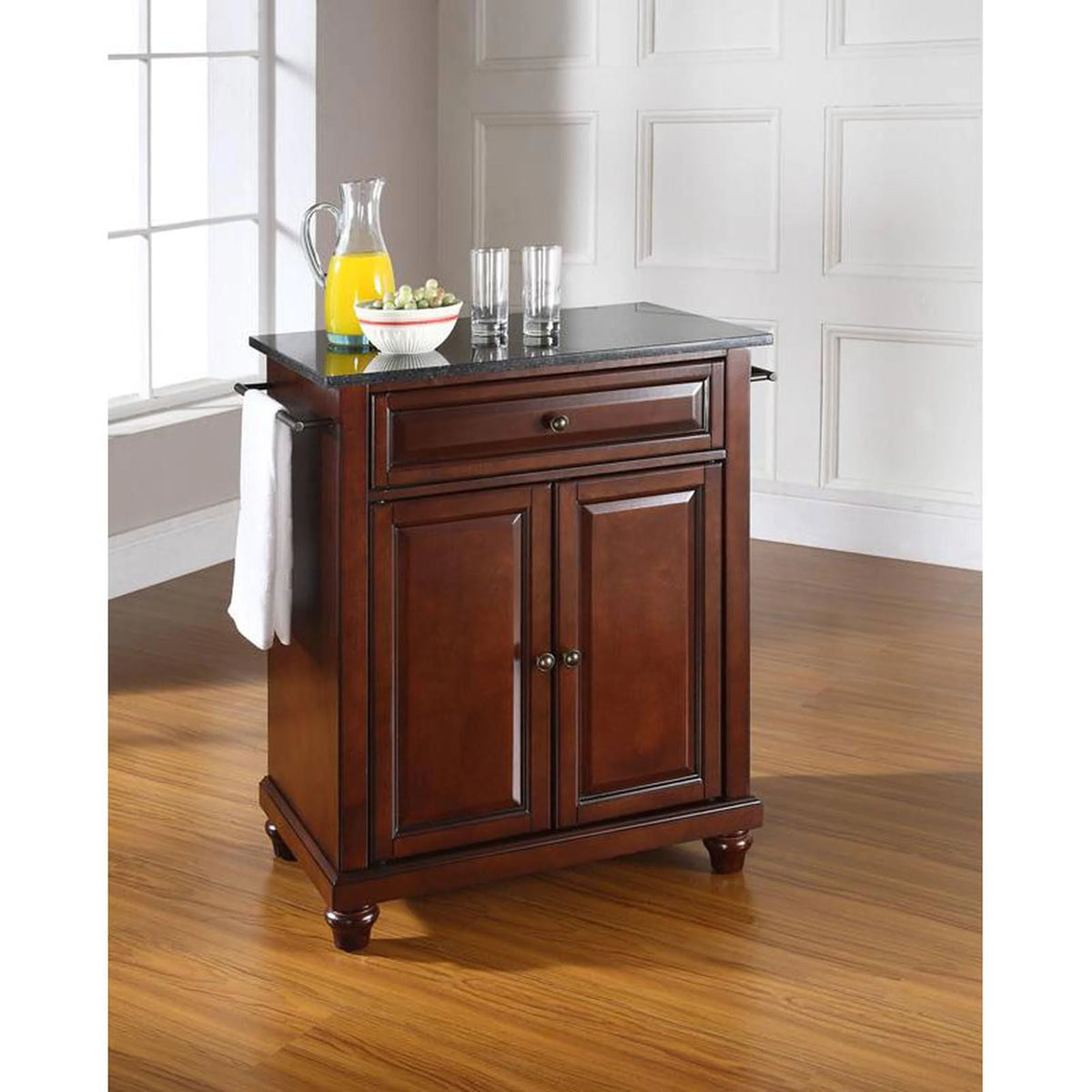 Mahogany Solid Black Granite Top Portable Kitchen Island A846