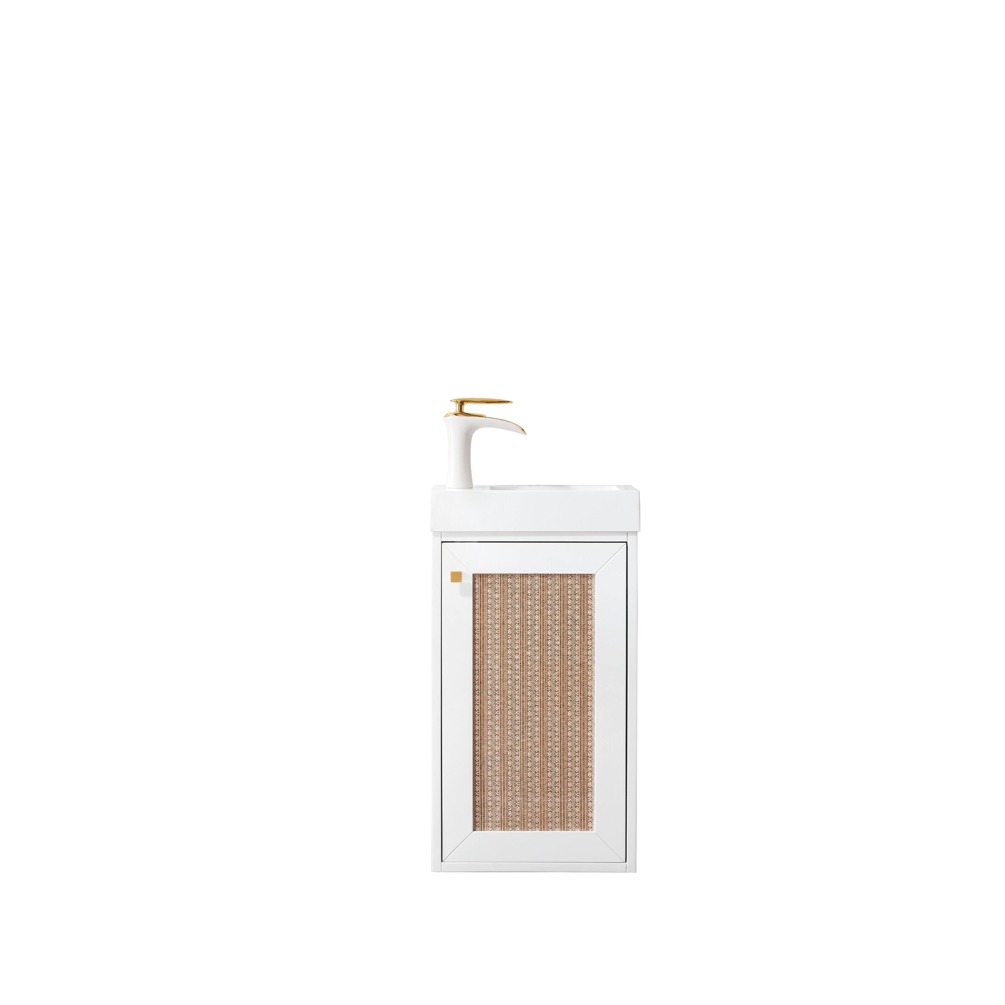 Chianti Single Vanity Cabinet with White Glossy Resin Countertop Whitewashed Walnut O163691