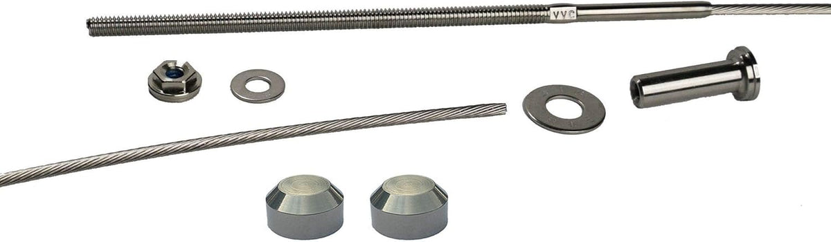 Stainless Steel Cable Railing Installation Kit for Deck Railing for 4x4 and 6x6 Posts, 1/8 Inch Cable, 25 Feet with Long Terminals and Stainless Chamfer Caps Q464