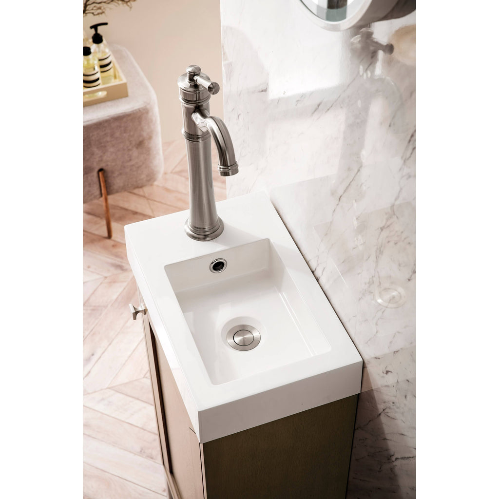 Chianti Single Vanity Cabinet with White Glossy Resin Countertop Whitewashed Walnut O163691