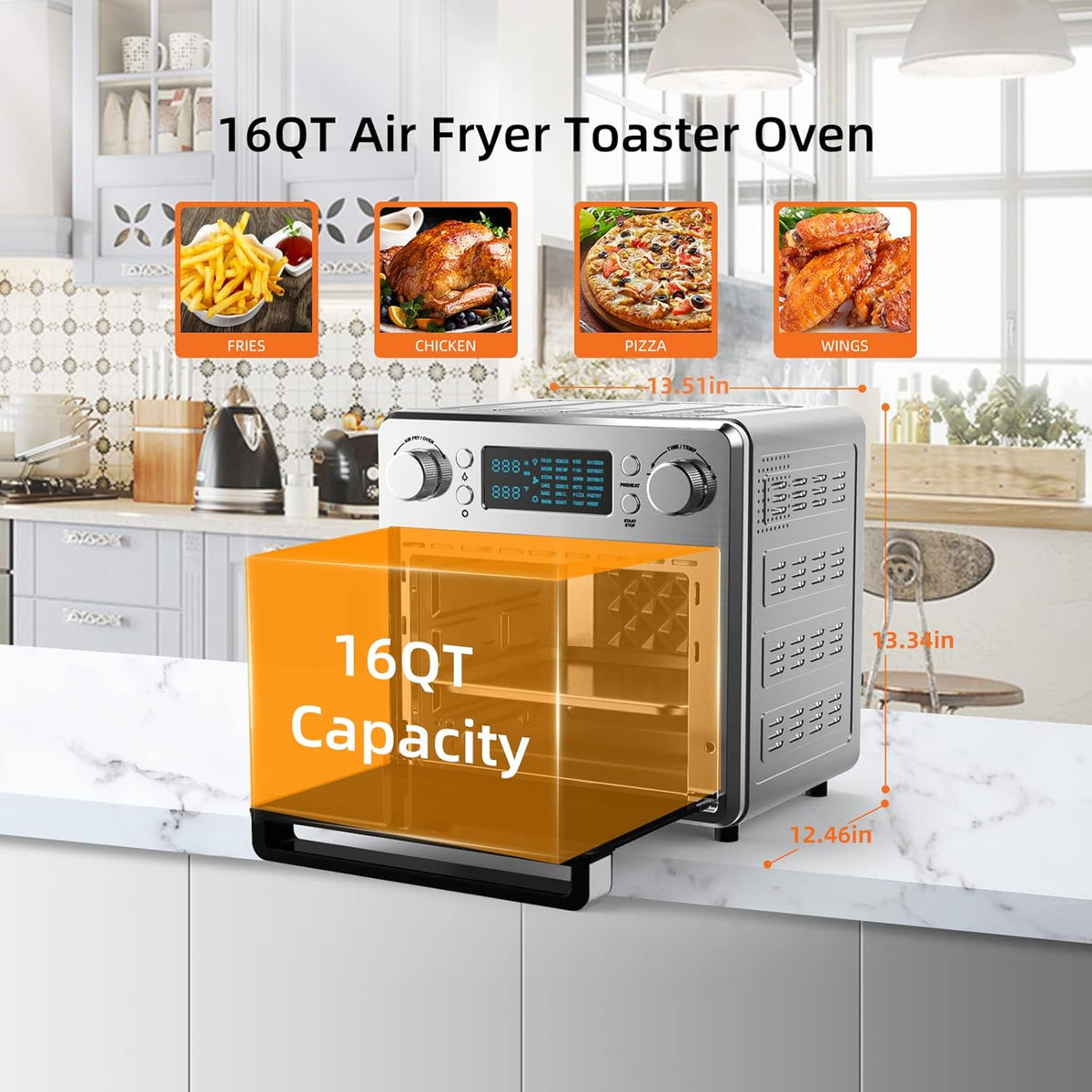 24-in-1 Air Fryer Toaster Oven Combo, 16 QT, Stainless Steel, Silver, 1700W U791996