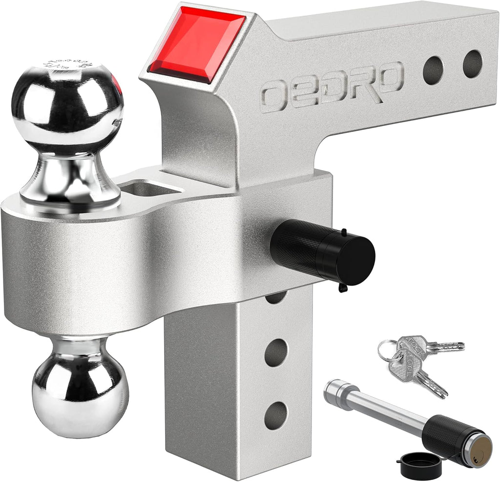 Adjustable Trailer Hitch Ball Mount with Forged Aluminum Shank, 8-Inch Drop, 2.5-Inch Receiver, 2" & 2-5/16" Tow Balls, 14500 lbs, Polished Silver R78107