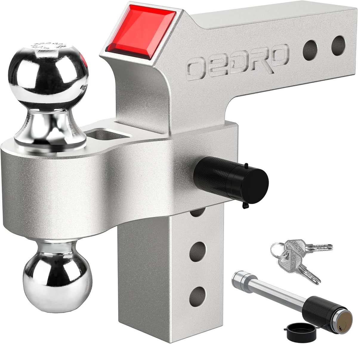 Adjustable Trailer Hitch Ball Mount with Forged Aluminum Shank, 8-Inch Drop, 2.5-Inch Receiver, 2" & 2-5/16" Tow Balls, 14500 lbs, Polished Silver R78107