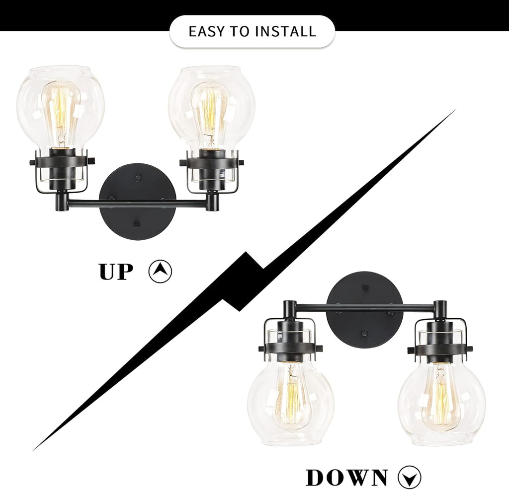 2 Light Black Metal Wall Sconce Lamp Fixture P6061