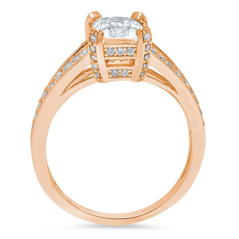 14K Rose Gold Emerald Cut Natural Diamond Engagement Ring T442378