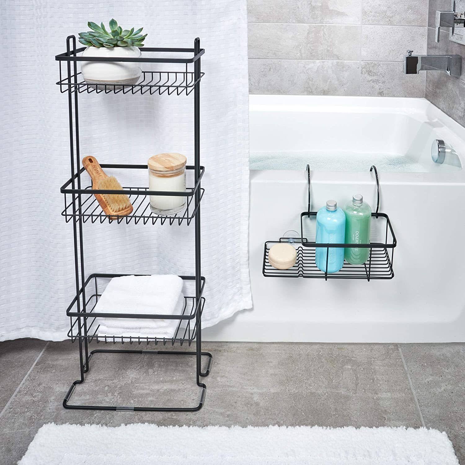 Metal Standing Shower Caddy, 3-Tier Bath Shelf Baskets O715