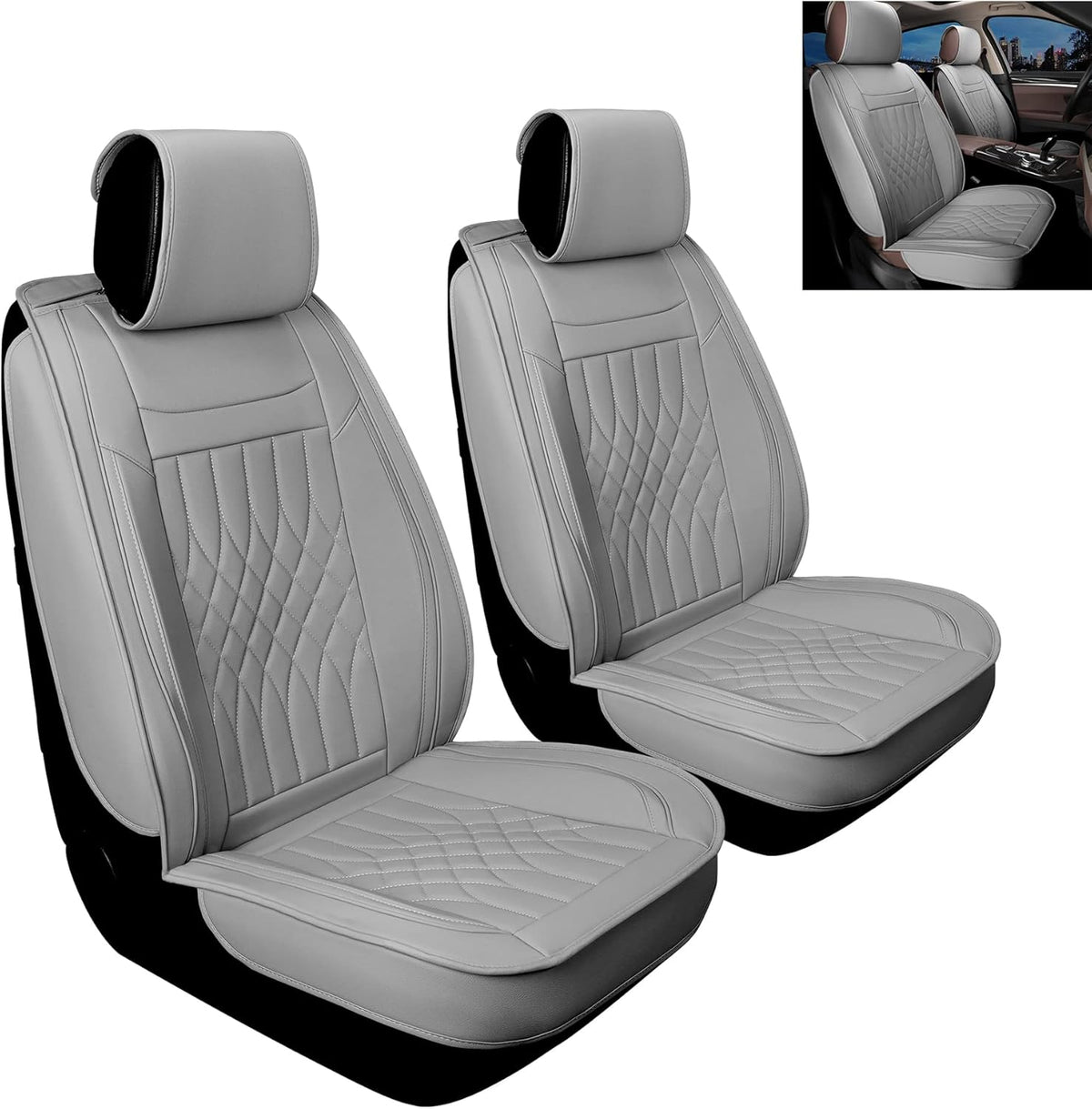 Beige Leather Car Seat Covers Full Set 5 Pcs Waterproof Q7609