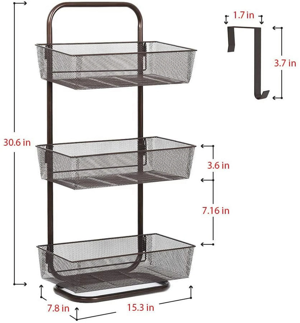 3-Tier Mesh Over the Door Basket Organizer Dark Brown Y929936