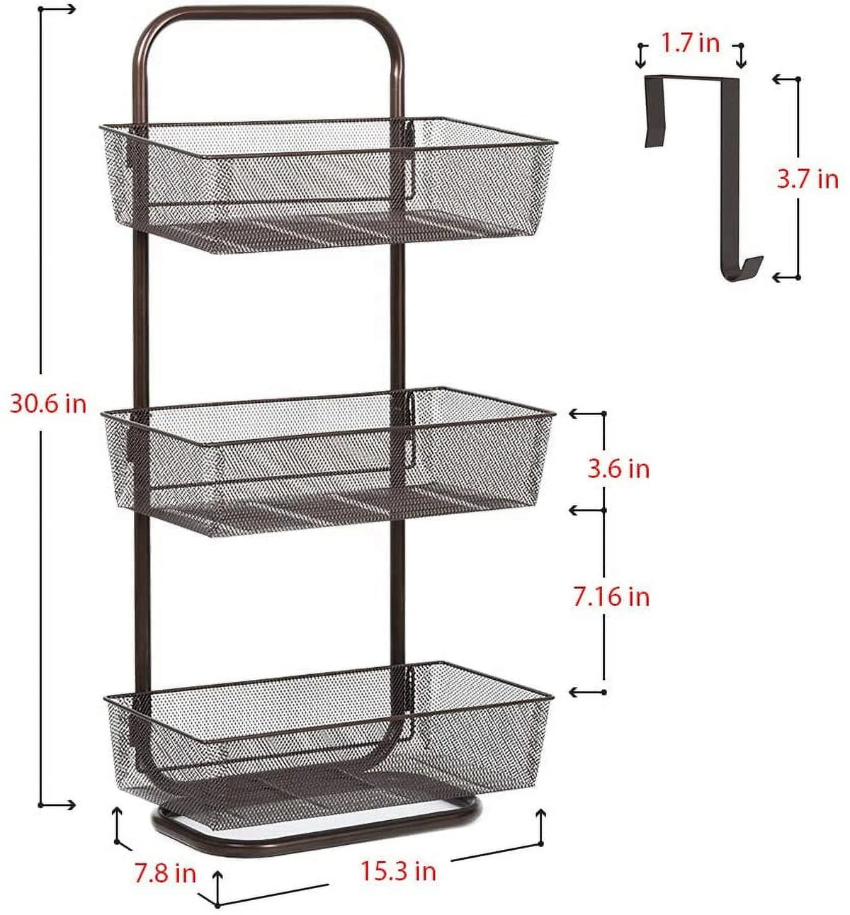 3-Tier Mesh Over the Door Basket Organizer Dark Brown Y929936