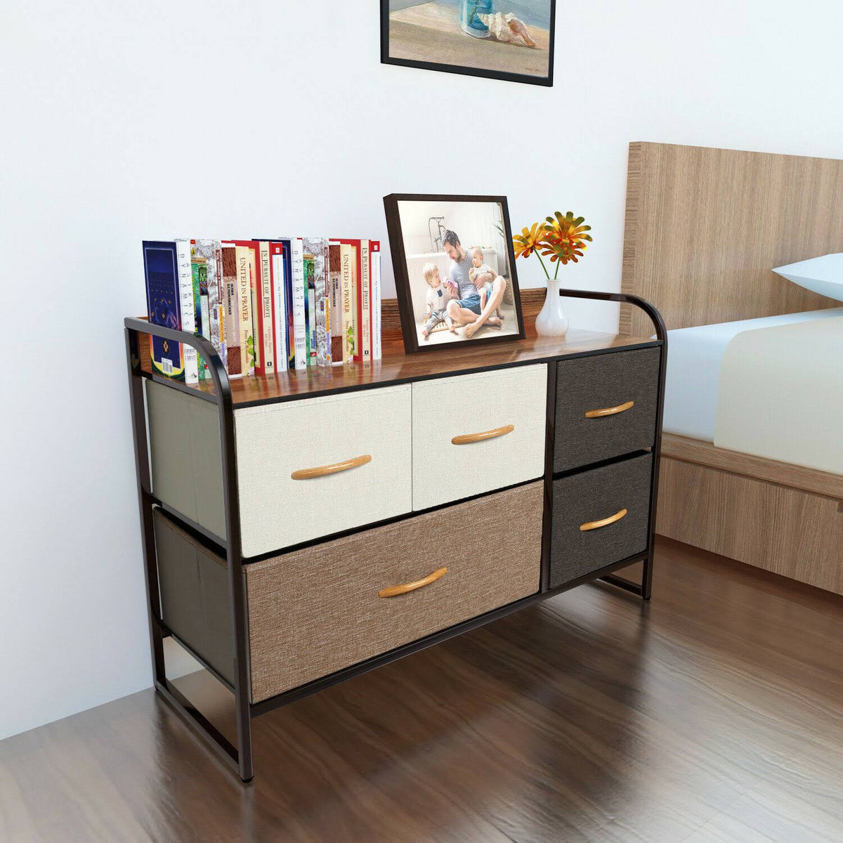 5 Fabric Drawers Metal Frame Dresser Q392