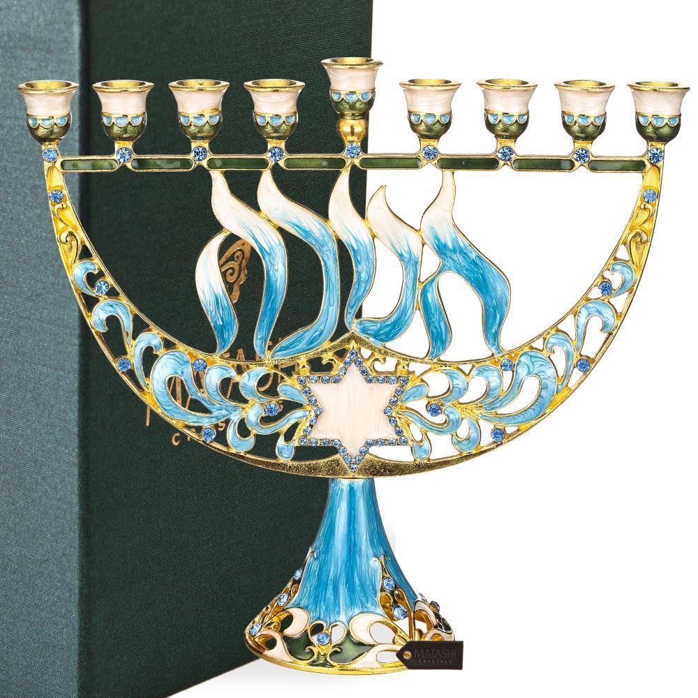 Hand Painted Enamel Menorah Candelabra with A Star of David L30920